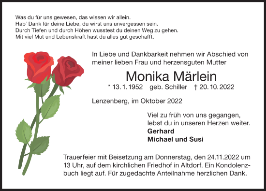 Traueranzeige von Monika Märlein von Der Bote