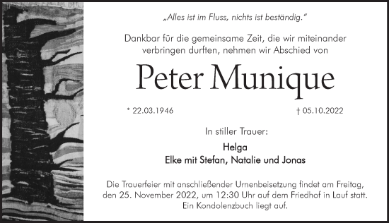 Traueranzeige von Peter Munique von Pegnitz-Zeitung
