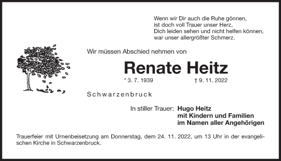 Traueranzeige von Renate Heitz von Der Bote