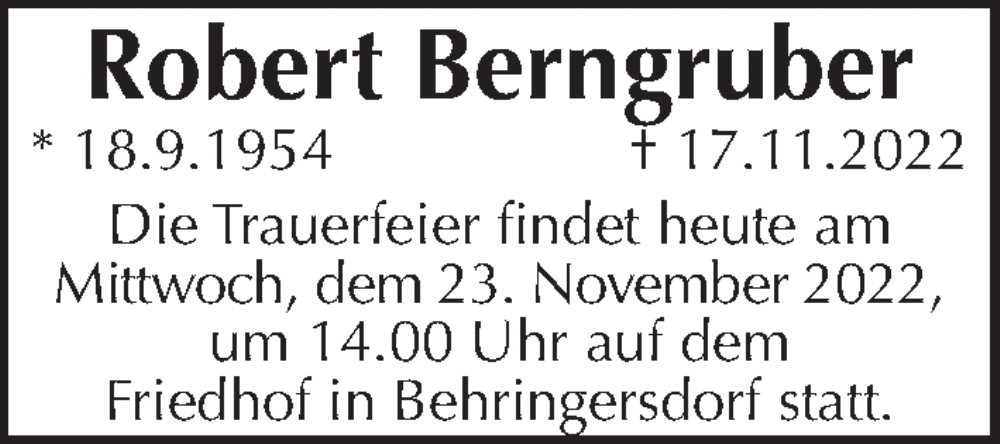  Traueranzeige für Robert Berngruber vom 23.11.2022 aus Pegnitz-Zeitung