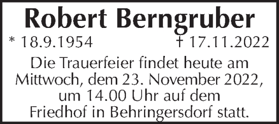Traueranzeige von Robert Berngruber von Pegnitz-Zeitung