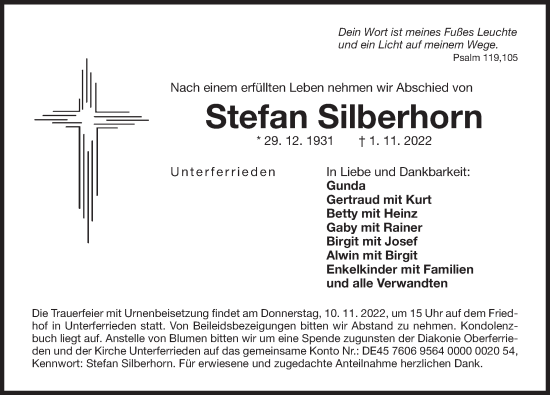 Traueranzeige von Stefan Silberhorn von Der Bote