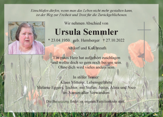 Traueranzeige von Ursula Semmler von Der Bote