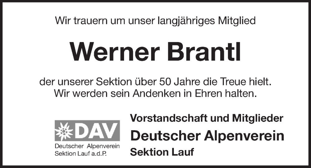  Traueranzeige für Werner Brantl vom 22.11.2022 aus Pegnitz-Zeitung