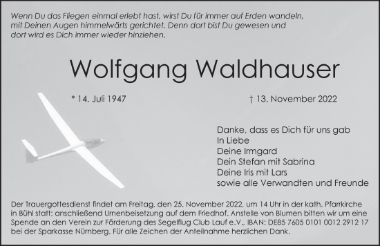 Traueranzeige von Wolfgang Waldhauser von Pegnitz-Zeitung