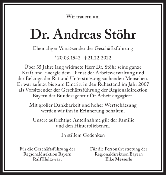 Traueranzeige von Andreas Stöhr von Pegnitz-Zeitung