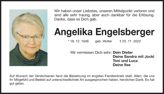 Traueranzeige von Angelika Engelsberger von Der Bote