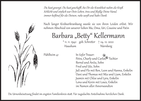 Traueranzeige von Barbara Kellermann von Der Bote