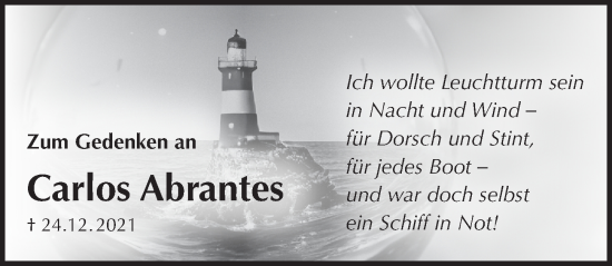 Traueranzeige von Carlos Abrantes von Pegnitz-Zeitung