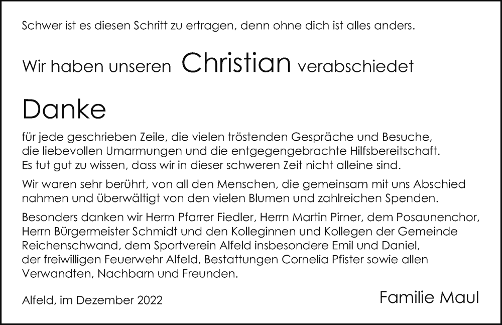  Traueranzeige für Christian Maul vom 10.12.2022 aus Hersbrucker Zeitung Lokal