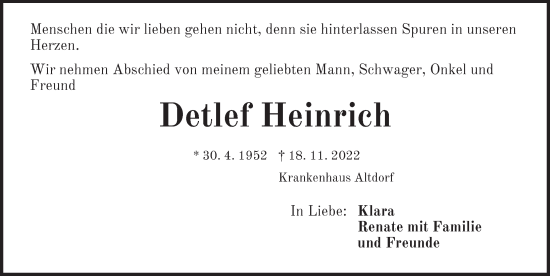 Traueranzeige von Detlef Heinrich von Der Bote