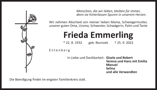 Traueranzeige von Frieda Emmerling von Der Bote