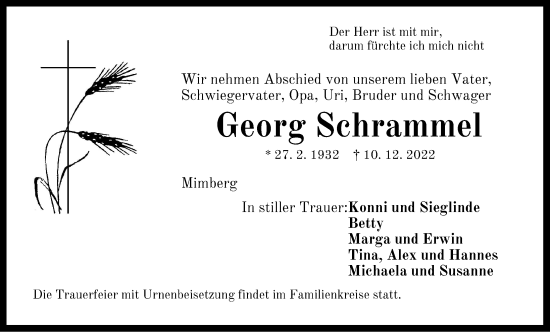 Traueranzeige von Georg Schrammel von Der Bote