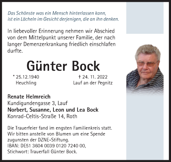 Traueranzeige von Günter Bock von Pegnitz-Zeitung