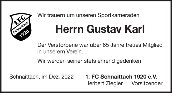 Traueranzeige von Gustav Karl von Pegnitz-Zeitung