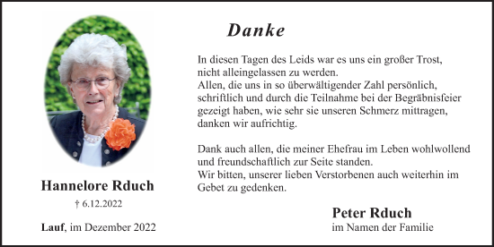 Traueranzeige von Hannelore Rduch von Pegnitz-Zeitung