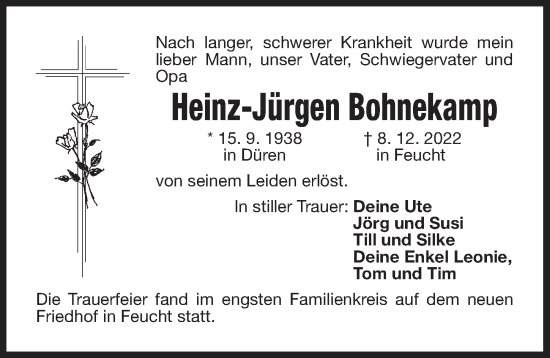 Traueranzeige von Heinz-Jürgen Bohnekamp von Der Bote