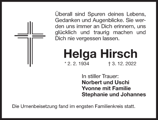Traueranzeige von Helga Hirsch von Der Bote
