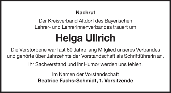 Traueranzeige von Helga Ullrich von Der Bote