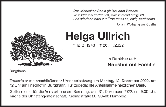 Traueranzeige von Helga Ullrich von Der Bote