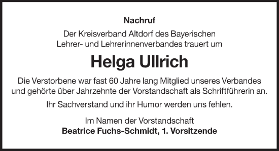 Traueranzeige von Helga Ullrich von Der Bote