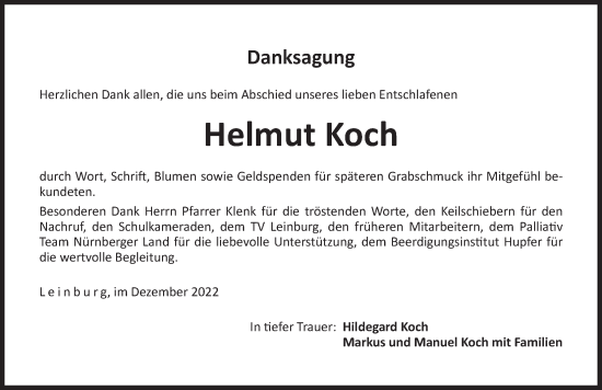 Traueranzeige von Helmut Koch von Der Bote