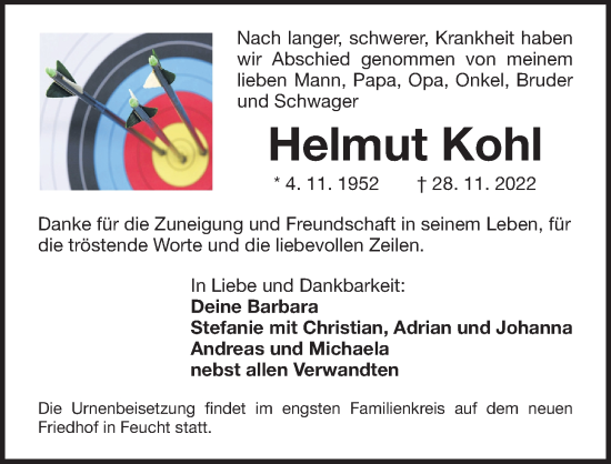 Traueranzeige von Helmut Kohl von Der Bote