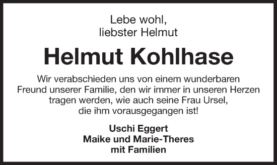 Traueranzeige von Helmut Kohlhase von Der Bote