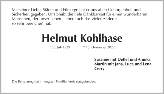 Traueranzeige von Helmut Kohlhase von Der Bote