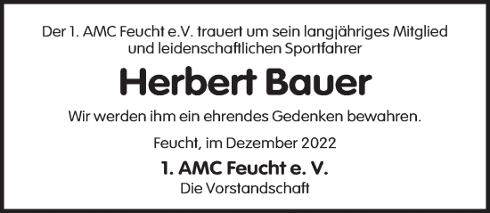 Traueranzeige von Herbert Bauer von Der Bote