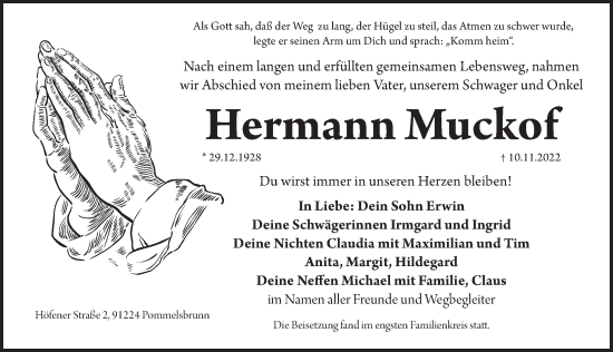 Traueranzeige von Hermann Muckof von Pegnitz-Zeitung