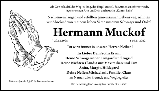 Traueranzeige von Herrmann Muckof von Hersbrucker Zeitung Lokal