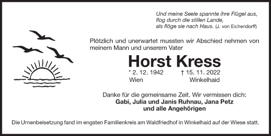 Traueranzeige von Horst Kress von Der Bote