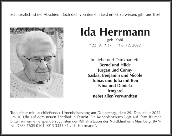 Traueranzeige von Ida Herrmann von Der Bote