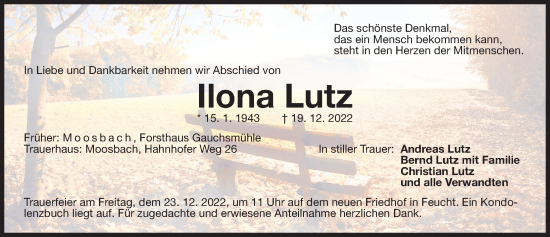 Traueranzeige von Ilona Lutz von Der Bote