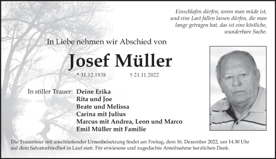 Traueranzeige von Josef Müller von Pegnitz-Zeitung