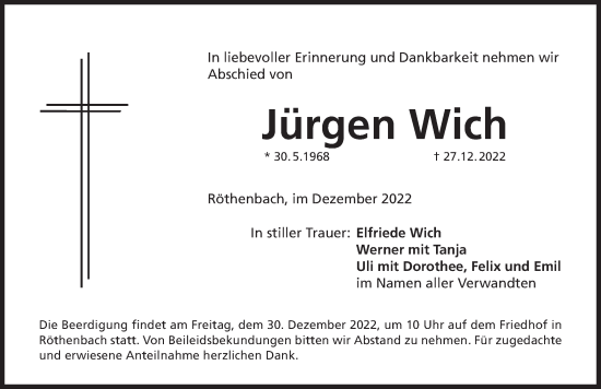 Traueranzeige von Jürgen Wich von Pegnitz-Zeitung