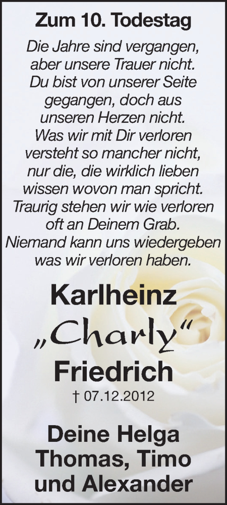Traueranzeige von Karlheinz Friedrich von Hersbrucker Zeitung Lokal