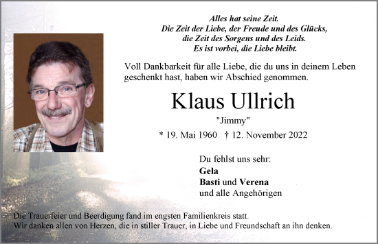 Traueranzeige von Klaus Ullrich von Der Bote