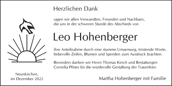 Traueranzeige von Leo Hohenberger von Pegnitz-Zeitung