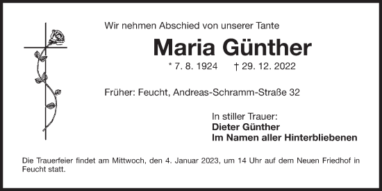 Traueranzeige von Maria Günther von Der Bote