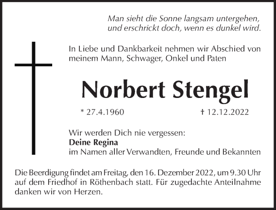 Traueranzeige von Norbert Stengel von Pegnitz-Zeitung