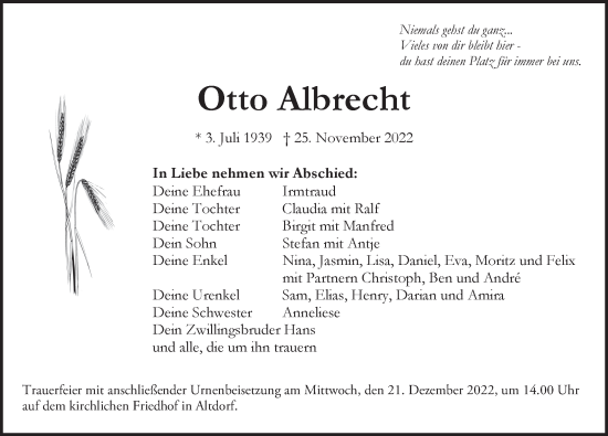 Traueranzeige von Otto Albrecht von Der Bote