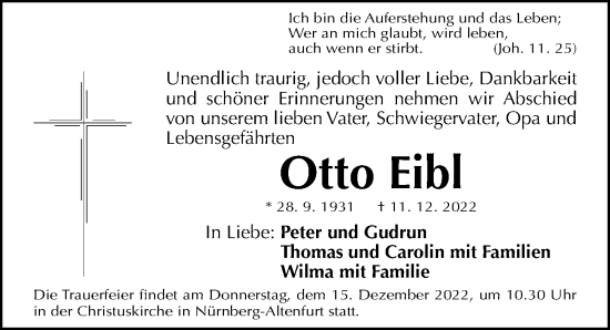 Traueranzeige von Otto Eibl von Pegnitz-Zeitung