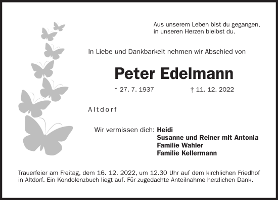 Traueranzeige von Peter Edelmann von Der Bote