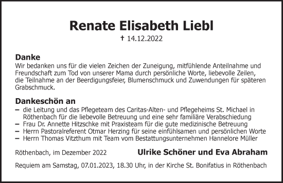 Traueranzeige von Renate Elisabeth Liebl von Pegnitz-Zeitung