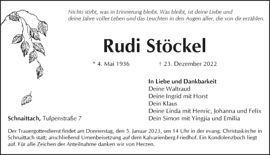 Traueranzeige von Rudi Stöckel von Pegnitz-Zeitung