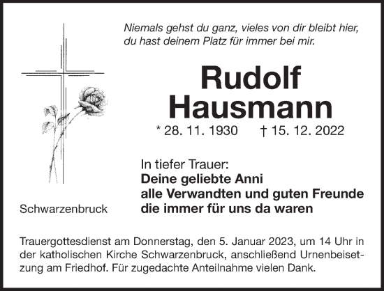 Traueranzeige von Rudolf Hausmann von Der Bote