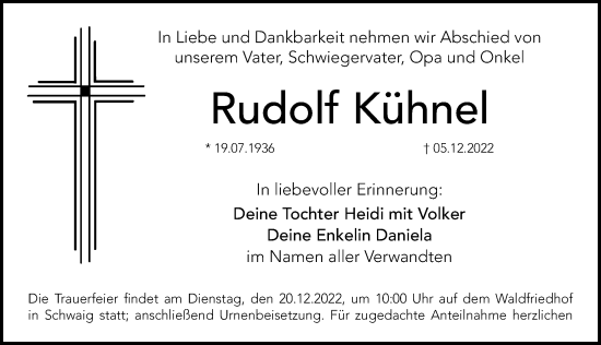 Traueranzeige von Rudolf Kühnel von Hersbrucker Zeitung Lokal