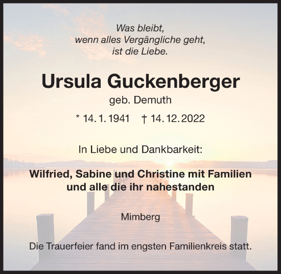 Traueranzeige von Ursula Guckenberger von Der Bote